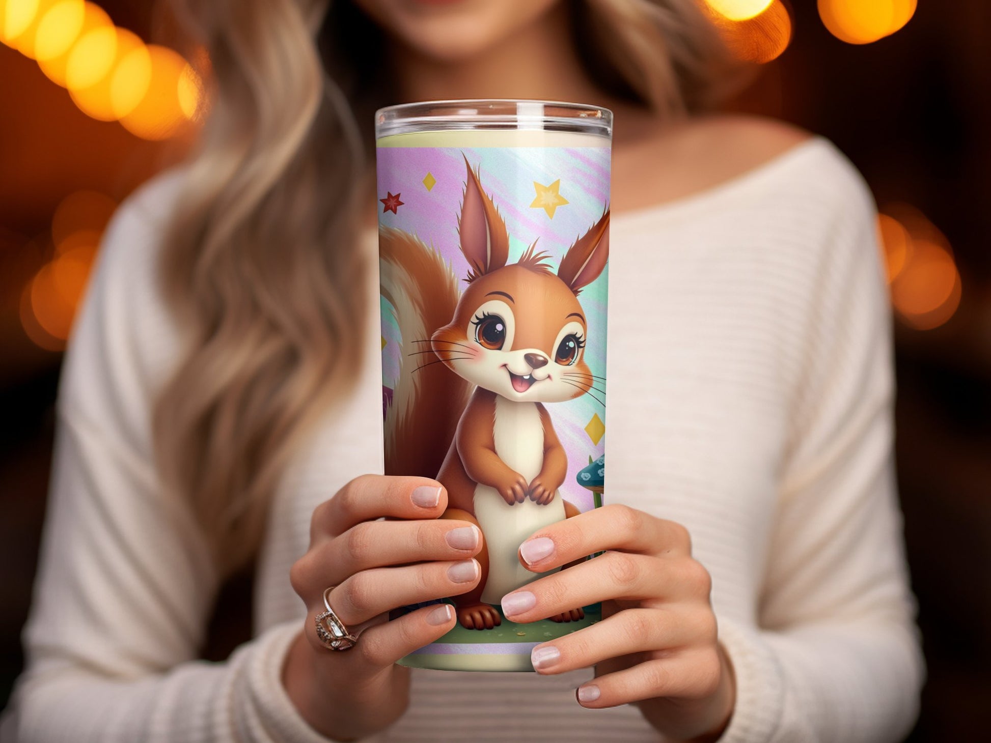 Cute Squirrel Cartoon Insulated Travel Mug, Colorful Stainless Steel Tumbler for Kids and Adults