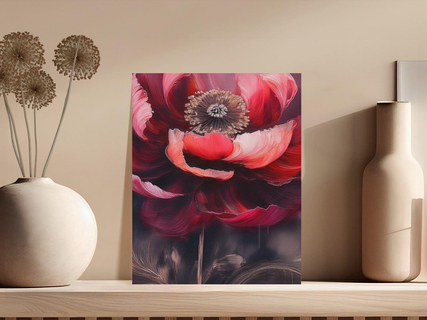 Large Floral Canvas Art Print - Vibrant Red Poppy Flower Wall Decor for Living Room or Bedroom