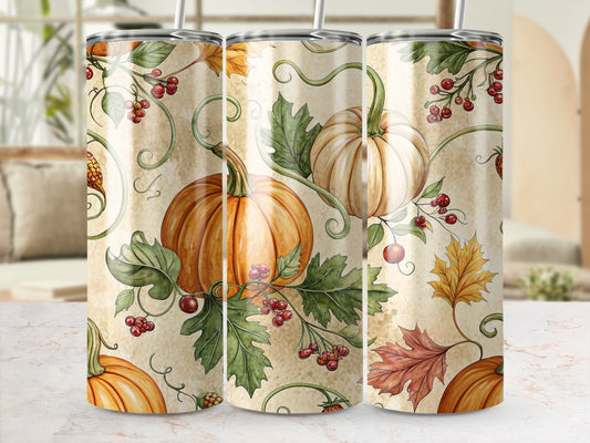 Autumn Pumpkin Shower Curtain, Fall Leaves and Berries Bathroom Decor, Waterproof Fabric
