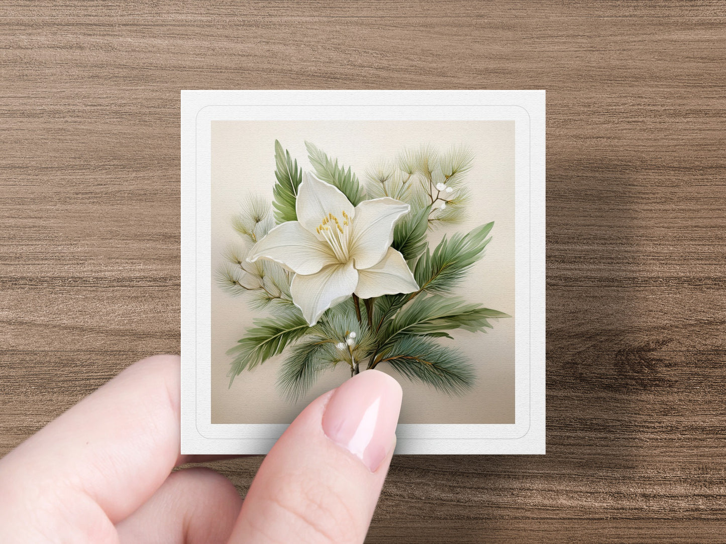 Vintage Floral Art Card, Lily Illustration, White Flower Greeting Card, Botanical Print, Blank Inside, Gift Idea