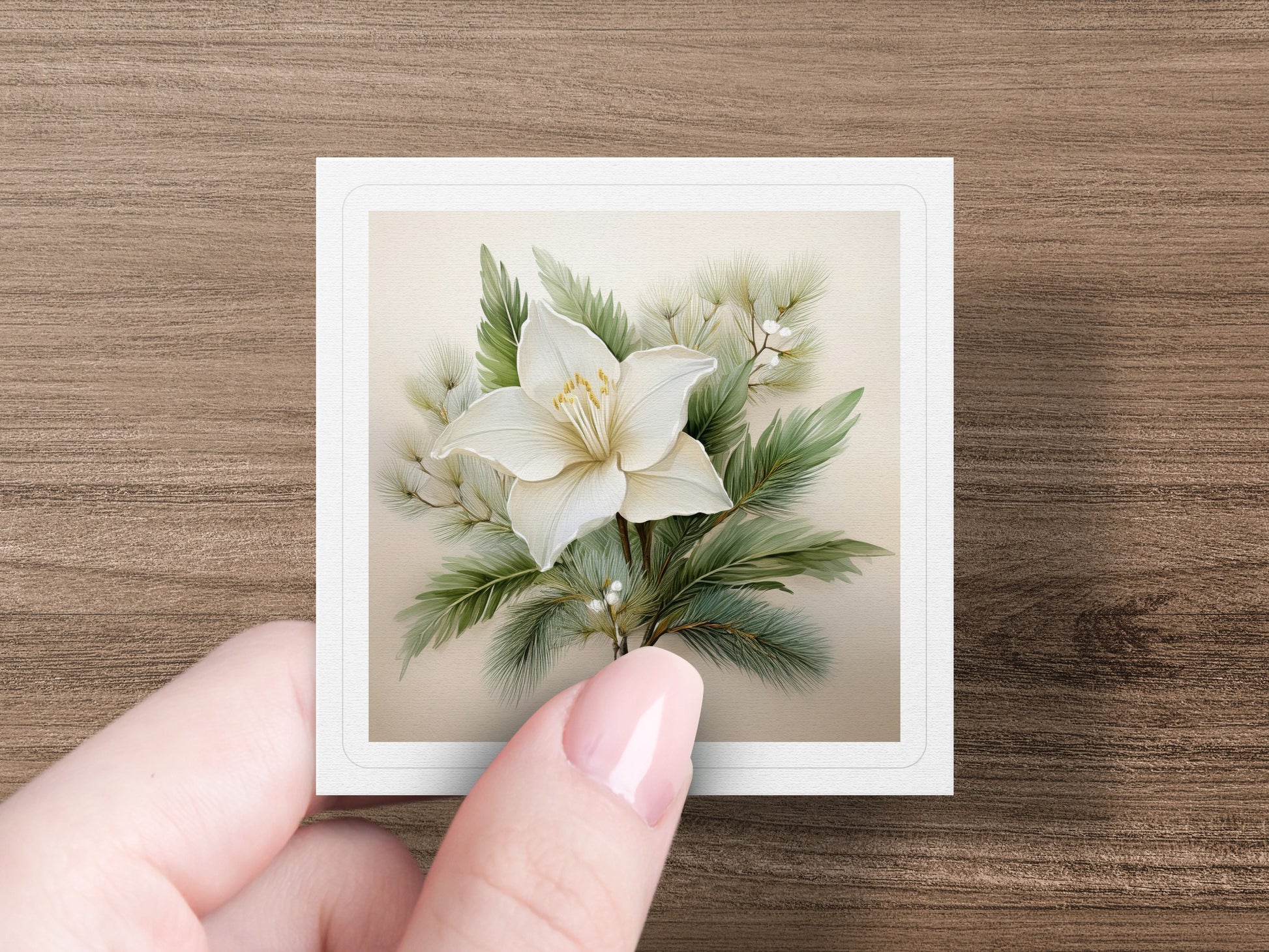 Vintage Floral Art Card, Lily Illustration, White Flower Greeting Card, Botanical Print, Blank Inside, Gift Idea
